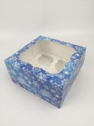 Коробка для 4 кексов Синий снег